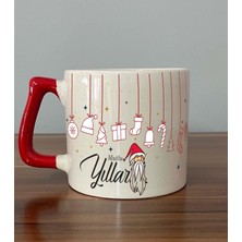 Mor Mürekkep Mutlu Yıllar Asılı Yılbaşı Süsleri Baskılı Kırmızı Kulplu D Yılbaşı Kupası