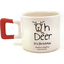 Mor Mürekkep Cingıl Bels Baskılı Kırmızı Kulplu Kare Yılbaşı Kupası