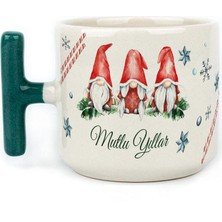 Mor Mürekkep Mutlu Yıllar 3 Noel Baba Baskılı Yeşil Kulplu T Yılbaşı Kupası