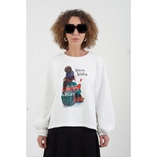 Zelish My Sister Ekru Warm Wishes Baskılı Sweatshirt