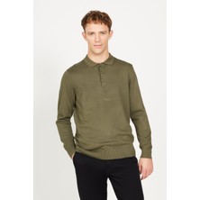 ALTINYILDIZ CLASSICS Erkek Haki Standart Fit Normal Kesim Polo Yaka Triko Kazak