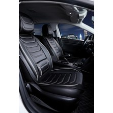 Asya Seat Ateca Uyumlu Lüks Deri Oto Koltuk Kılıfı Ön/arka Set (Asya Seri) Siyah-Beyaz