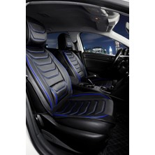 Asya Seat Ateca Uyumlu Lüks Deri Oto Koltuk Kılıfı Ön/arka Set (Asya Seri) Siyah-Mavi