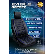 Asya Seat Ateca Uyumlu Lüks Deri Oto Koltuk Kılıfı Ön/arka Set (Asya Seri) Siyah-Mavi