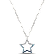 Parmas Design Yıldız Mavi Renk Geçişli 925 Ayar Gümüş Kadın Kolye