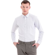 Hatemoğlu Lacivert Slim Fit Baskılı Pamuklu Slim Yaka Uzun Kollu  Klasik Gömlek