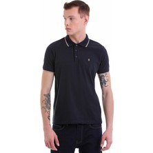 HTML Lacivert Regular Fit Düz 100% Pamuklu Polo Yaka Tişört