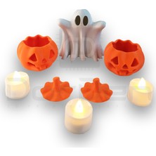 Dorden 3D Cadılar Bayramı Hallowen Balkabağı ve Hayalet Temalı Tealight Mumluk Dekor Set