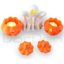 Dorden 3D Cadılar Bayramı Hallowen Balkabağı ve Hayalet Temalı Tealight Mumluk Dekor Set