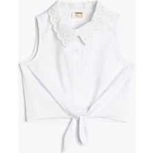 Koton Crop Gömlek Güpür Yaka Bağlamalı Kolsuz Pamuklu