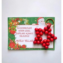 Emtory Home 100 Adet Mutlu Yıllar Kartlı Nar Kırmızı Anahtarlık - Yılbaşı Hediyesi - Noel Baba Kartlı