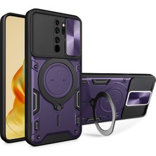 Zebana Xiaomi Redmi 9 Uyumlu Kılıf Zebana Manyetik Standlı Armor Silikon Kılıf Derin Mor