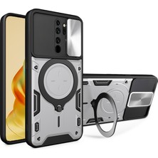 Zebana Xiaomi Redmi 9 Uyumlu Kılıf Zebana Manyetik Standlı Armor Silikon Kılıf Gri