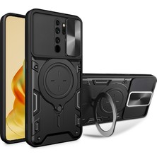 Zebana Xiaomi Redmi 9 Uyumlu Kılıf Zebana Manyetik Standlı Armor Silikon Kılıf Siyah