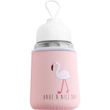 Betty Becky Ma 320ML Flamingo Cam Su Şişesi Sevimli Bez Kapak Içme Bardağı Mektup Şişesi (Yurt Dışından)