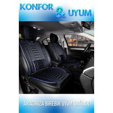 Deniz Tuning volkswagen Golf 7 Lüx Uyumlu Deri Oto Koltuk Kılıfı 5'li Set Tam Takım Royal Siyah Mavi