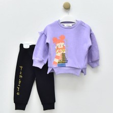 Damla 24366DM Kız Bebek Baskılı Şardonlu Lila Eşofman Takımı