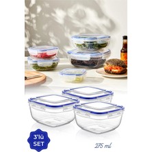 Magev 3lü Set 275 ml Contalı Sığ Kare Saklama Kabı