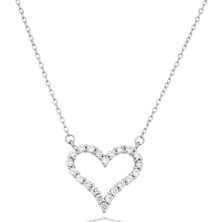 Diamond Swarovski Taşlı Kalp Kadın Gümüş Kolye