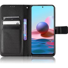 4U Sky Xiaomi Poco M5S Için 4g/redmi Not 10 4g/redmi Not 10S 4g Elmas Doku Telefon Kılıfı Pu Deri Kapak Cüzdan Stand-Black (Yurt Dışından)