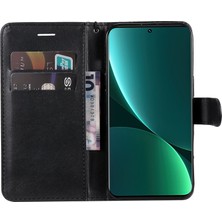 4U Sky Xiaomi 12 Pro 5G/12S Pro 5g/12 Pro (Boyut) 5g Pu Deri Deri Foli Folio Telefon Kılıfı Nakit Cüzdan Stili Stand Şok Geçirmez Defender Kapak Strap-Black (Yurt Dışından)