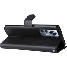 4U Sky Xiaomi 12 Pro 5G/12S Pro 5g/12 Pro (Boyut) 5g Pu Deri Deri Foli Folio Telefon Kılıfı Nakit Cüzdan Stili Stand Şok Geçirmez Defender Kapak Strap-Black (Yurt Dışından)