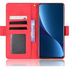 4U Sky Xiaomi 12 Pro 5g /12S Pro 5g /12 Pro (Boyut) 5g Manyetik Kapanış Şok Geçirmez Çok Kart Yuvaları Cüzdan Kılıfı Pu Deri Deri Flip Cep Telefonu Kapak-Kırmızısı (Yurt Dışından)