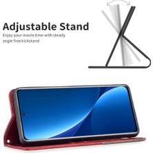 4U Sky Xiaomi 12 Pro 5G/12S Pro 5g/12 Pro (Boyut) 5g Manyetik Emilim Standı Folyo Kapak Rhombus Benzeri Baskılı Pu Deri Iç Tpu Telefon Kası-Kırmızı (Yurt Dışından)