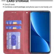 4U Sky Xiaomi 12 Pro 5G/12S Pro 5g/12 Pro (Boyut) 5g Manyetik Emilim Standı Folyo Kapak Rhombus Benzeri Baskılı Pu Deri Iç Tpu Telefon Kası-Kırmızı (Yurt Dışından)