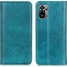 4U Sky Otomatik Mıknatıs Emme Tasarımı Litchi Dokusu Bölünmüş Deri Cüzdan Standı Kapak Kasası Xiaomi Redmi Note 10 4g/not 10S/POCO M5S 4g-Green (Yurt Dışından)