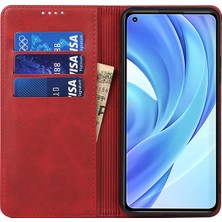 4U Sky Otomatik Emici Standı Tasarım Deri Telefon Kapak Kılıfı Xiaomi Mi 11 Lite 4g /5g /11 Lite 5g Ne-Kırmızı (Yurt Dışından)