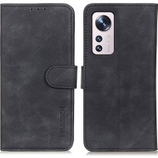 4U Sky Khazneh Retro Doku Pu Pu Deri Deri Şok Geçirmez Kılıf Folio Flip Stand Cüzdan Telefon Kapağı Xiaomi 12 Pro 5g /12S Pro 5g /12 Pro (Boyut) 5g-Black (Yurt Dışından)