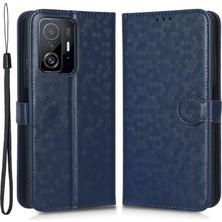 4U Sky Xiaomi 11T 5G/11T Pro 5g Pu Deri Flip Telefon Kapağı Dot Desen Desen Basılı Cüzdan Stand Manyetik Telefon Kılıfı Strap-Dark Mavi (Yurt Dışından)