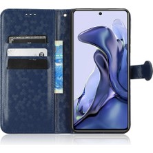 4U Sky Xiaomi 11T 5G/11T Pro 5g Pu Deri Flip Telefon Kapağı Dot Desen Desen Basılı Cüzdan Stand Manyetik Telefon Kılıfı Strap-Dark Mavi (Yurt Dışından)