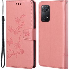 4U Sky Xiaomi Redmi Için Note 12 Pro 4g/11 Pro 4g (Mediatek)/note 11 Pro 5g (Qualcomm) Baskısı Kelebek Çiçek Cüzdanı Kap Kapağı Pu Deri Stand Telefon Pembe (Yurt Dışından)