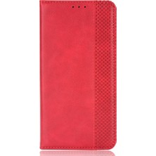 4U Sky Manyetik Kapanma Vintage Stil Telefon Kılıfı Cüzdan Stand Deri Kapak Xiaomi Redmi Note 10 5g/poco M3 Pro 5g/4g-Kırmızı (Yurt Dışından)