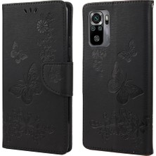 4U Sky Baskılı Kelebekler Çiçek Deri Cüzdanı Xiaomi Redmi Için Stand Kılıfı Not 10 4g/not 10S/POCO M5S 4g-Black (Yurt Dışından)