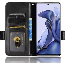 4U Sky Xiaomi 11T Pro 5G/11T Için 5g Telefon Kılıfı Tam Koruma Üçgen Deseni Baskılı Flip Cüzdan Stand Pu Deri Kapak Strap-Black (Yurt Dışından)