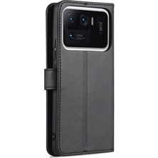 4U Sky Cüzdan Kılıfı Pu Deri Deri Şok-Absorban Tampon Stand Manyetik Kapanma Flip Folio Kapak Xiaomi Mi 11 Ultra-Black (Yurt Dışından)