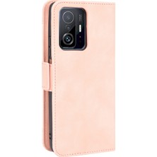 4U Sky Xiaomi 11T Pro/xiaomi Için 11T Kart Yuvası Tasarım Şok Dayanıklı Telefon Kapağı Deri Telefon Cüzdanı Stand Koruyucu Vaka Pembe (Yurt Dışından)