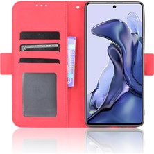 4U Sky Xiaomi 11T Pro/xiaomi Için 11T Kart Yuvası Tasarım Şok Dayanıklı Telefon Kapağı Deri Telefon Cüzdan Stand Koruyucu Kılıf Kırmızısı (Yurt Dışından)