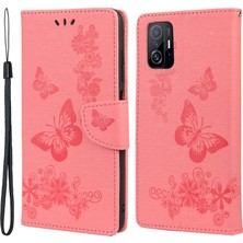 4U Sky Baskılı Kelebekler Çiçek Deri Cüzdan Stand Cep Telefon Kılıfı Xiaomi 11T/11T Pro-Pink Için (Yurt Dışından)