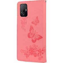 4U Sky Baskılı Kelebekler Çiçek Deri Cüzdan Stand Cep Telefon Kılıfı Xiaomi 11T/11T Pro-Pink Için (Yurt Dışından)