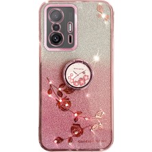 4U Sky Xiaomi 11T 5G/11T Pro 5g Tpu Telefon Kılıfı Kickstand-Rose Gold ile Rhinestone Çiçek Telefon Kapağı (Yurt Dışından)