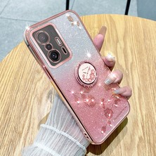 4U Sky Xiaomi 11T 5G/11T Pro 5g Tpu Telefon Kılıfı Kickstand-Rose Gold ile Rhinestone Çiçek Telefon Kapağı (Yurt Dışından)