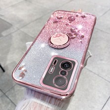 4U Sky Xiaomi 11T 5G/11T Pro 5g Tpu Telefon Kılıfı Kickstand-Rose Gold ile Rhinestone Çiçek Telefon Kapağı (Yurt Dışından)