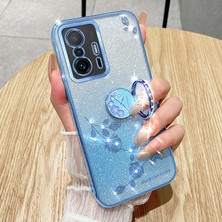 4U Sky Xiaomi 11T 5G/11T Pro 5g Tpu Telefon Kılıfı Kickstand-Rose Gold ile Rhinestone Çiçek Telefon Kapağı (Yurt Dışından)