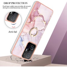 4U Sky Xiaomi Için 11T/11T Pro Marble Desen Damlası Önleme Imd Tpu Kılıf Döner Halka Kickstand Elektrokaplama Çerçevesi Telefon Kapak Golü 005 (Yurt Dışından)