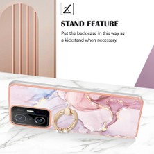 4U Sky Xiaomi Için 11T/11T Pro Marble Desen Damlası Önleme Imd Tpu Kılıf Döner Halka Kickstand Elektrokaplama Çerçevesi Telefon Kapak Golü 005 (Yurt Dışından)