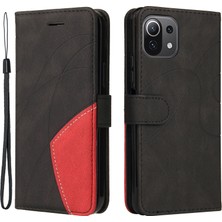 4U Sky Iki Renkli Ekleme Tarzı Deri Cüzdan Telefon Kapağı Xiaomi Mi 11 Lite 4g /5g /11 Lite 5g Ne-Black (Yurt Dışından)